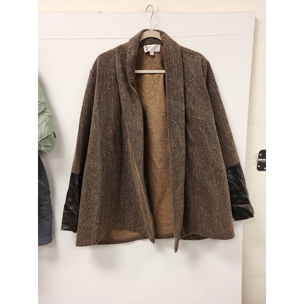 Vanessa Williams XL Brown Jacket Open Front Blazer Poly‎ Blend USA Made
